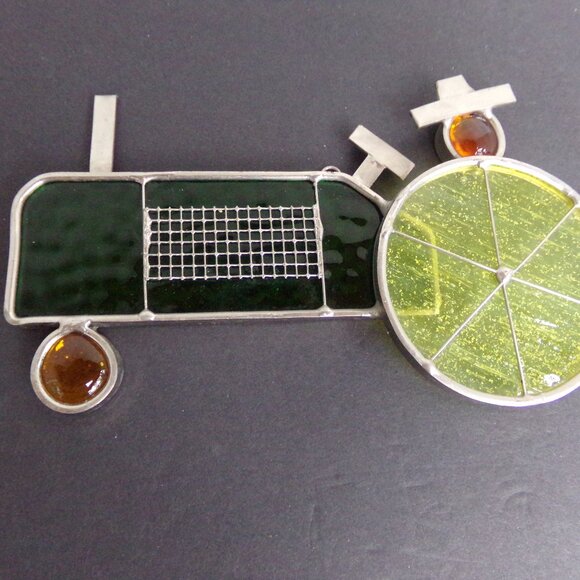 Stained Glass Window Suncatcher Yellow Green Farm Tractor - Picture 2 of 11